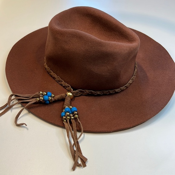 Ale by Alessandra Brown Gaucho Fedora, Braided Band, Gold & Blue Beads, NWT!! - Picture 1 of 5